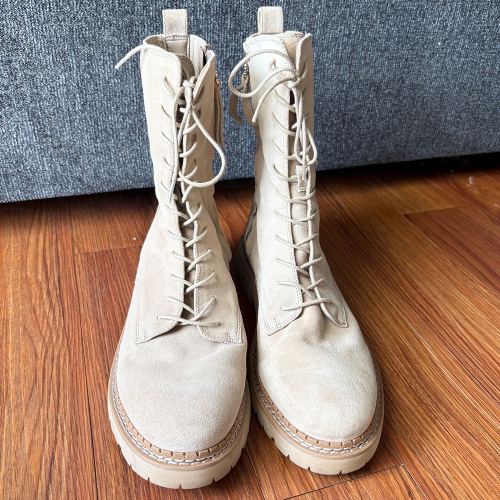 Sam Edelman Women’s Lex Lace Up Combat Boot in Sesame Tan Suede 9.5 - Picture 2 of 9